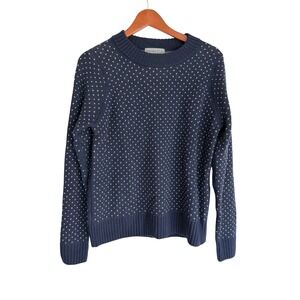 Icebreaker Womens Large Merino Wool Sweater Navy Blue White Dot Crewneck